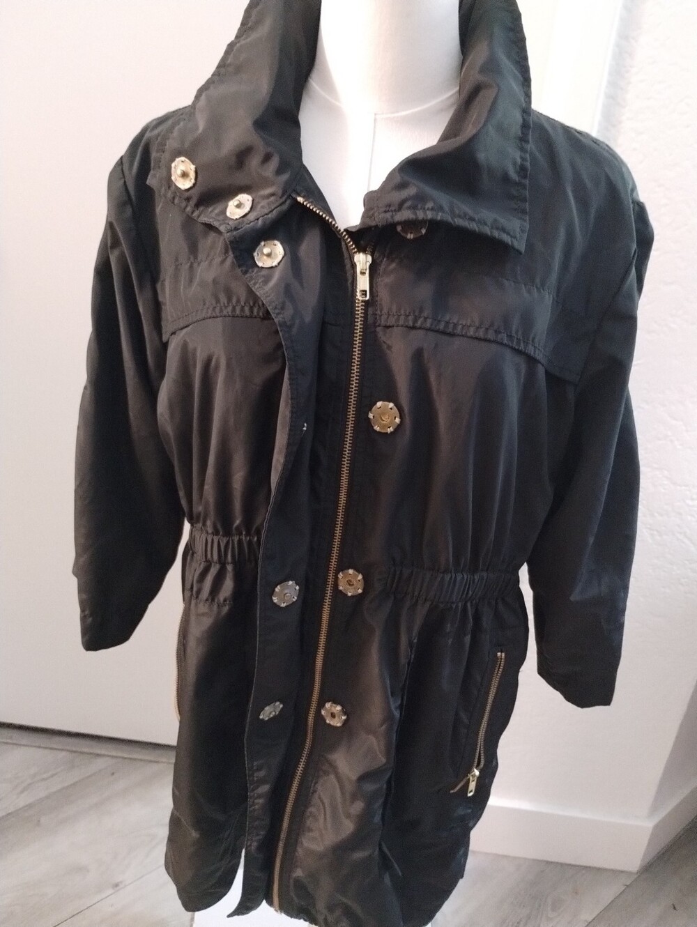 Cache Black Lightweight Trench Coat with Gold Hardware